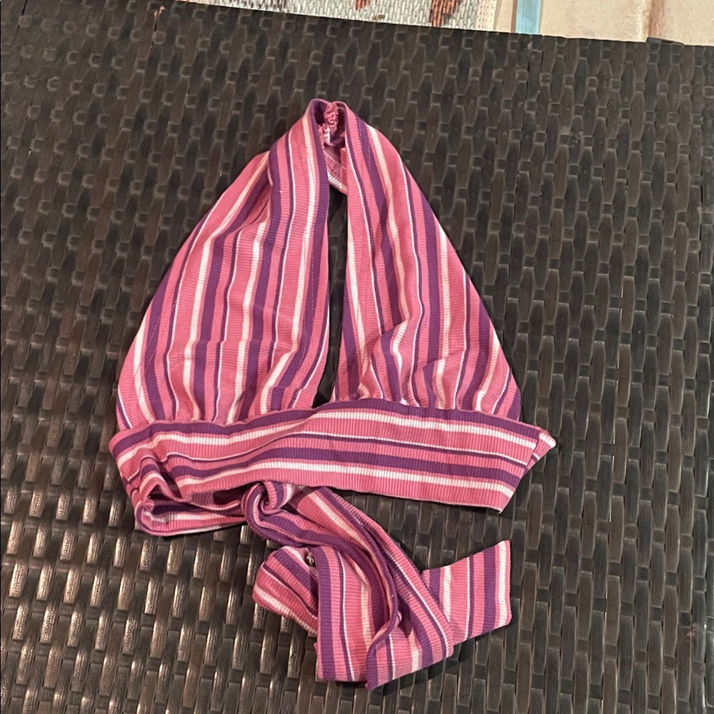SHEIN Pink and Purple Striped Halter Top